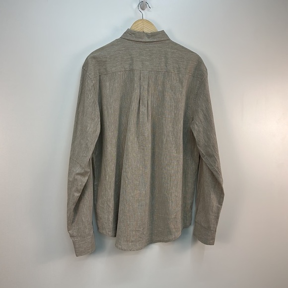 BRUNO Washable Linen Men’s Button up down Shirt Beige with Blue at Hem Sz M - Picture 3 of 5